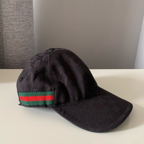 GUCCI BLACK CANVAS BASEBALL HAT WITH WEB [AUTHENTIC] - Picture 11 of 12